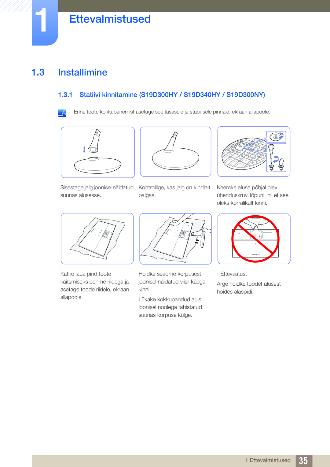 Samsung LS24D340HSX/EN, LS24D300HS/EN, LS22D300HY/EN Installimine, Statiivi kinnitamine S19D300HY / S19D340HY / S19D300NY 