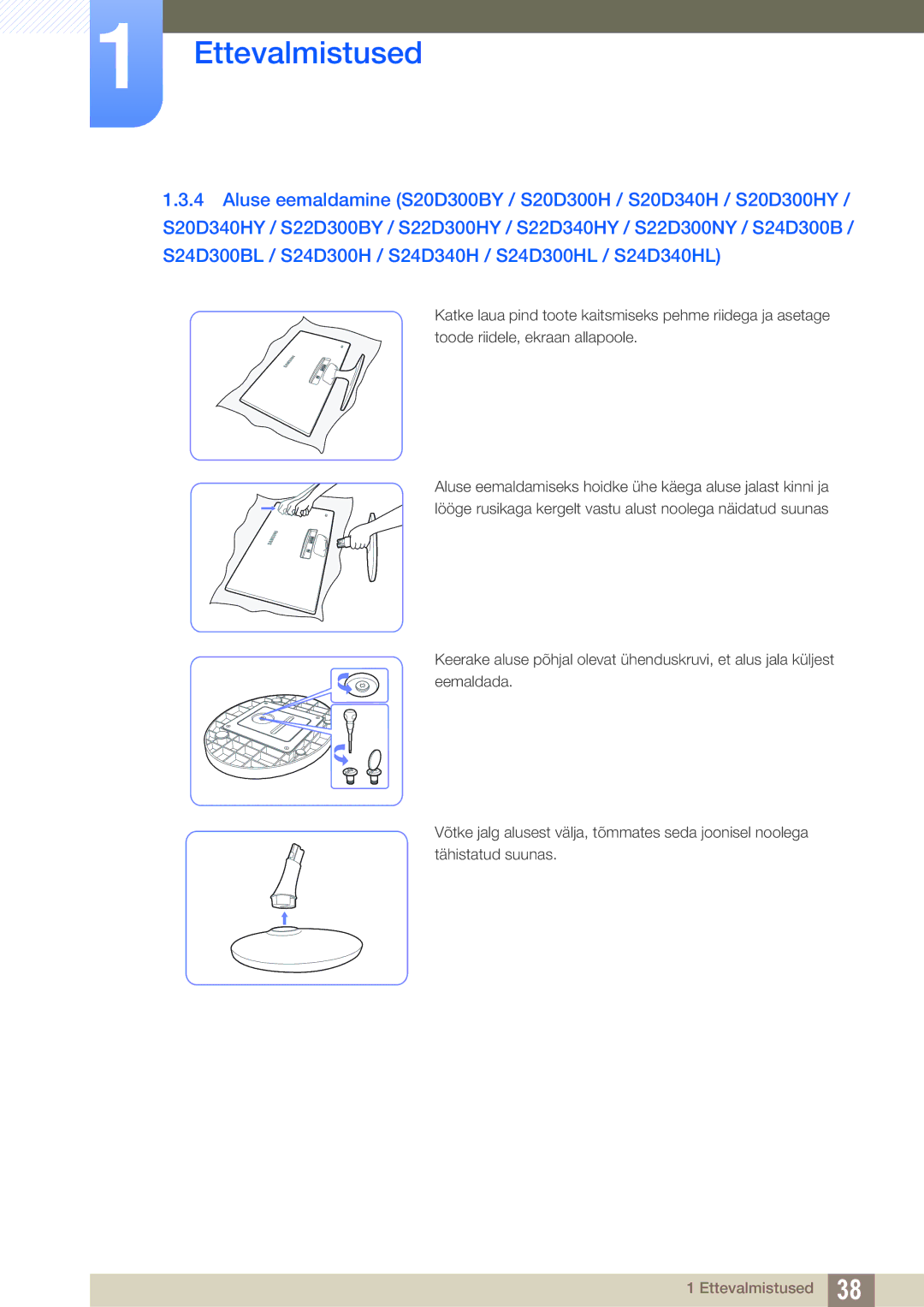 Samsung LS22D300NY/EN, LS24D340HSX/EN, LS24D300HS/EN, LS22D300HY/EN, LS19D300NY/EN manual Ettevalmistused 