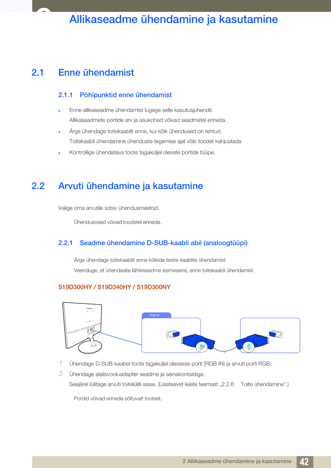 Samsung LS22D300HY/EN manual Allikaseadme ühendamine ja kasutamine, Enne ühendamist, Arvuti ühendamine ja kasutamine 