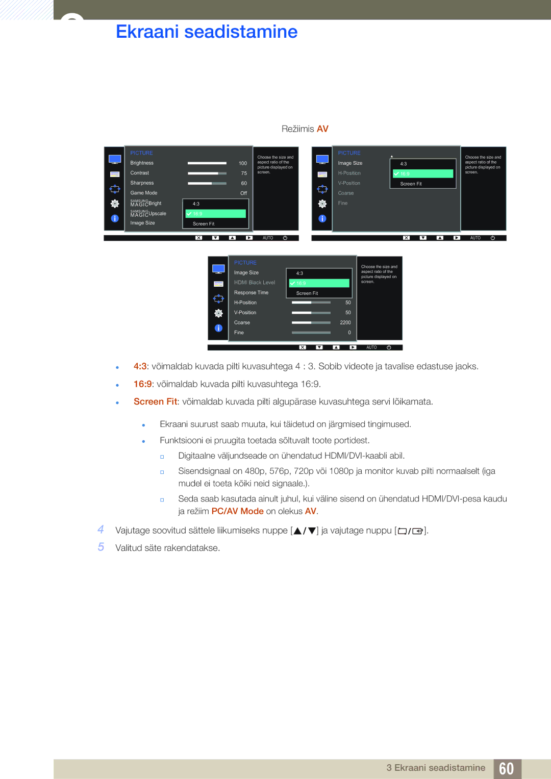 Samsung LS24D340HSX/EN, LS24D300HS/EN, LS22D300HY/EN, LS22D300NY/EN, LS19D300NY/EN manual Režiimis AV 