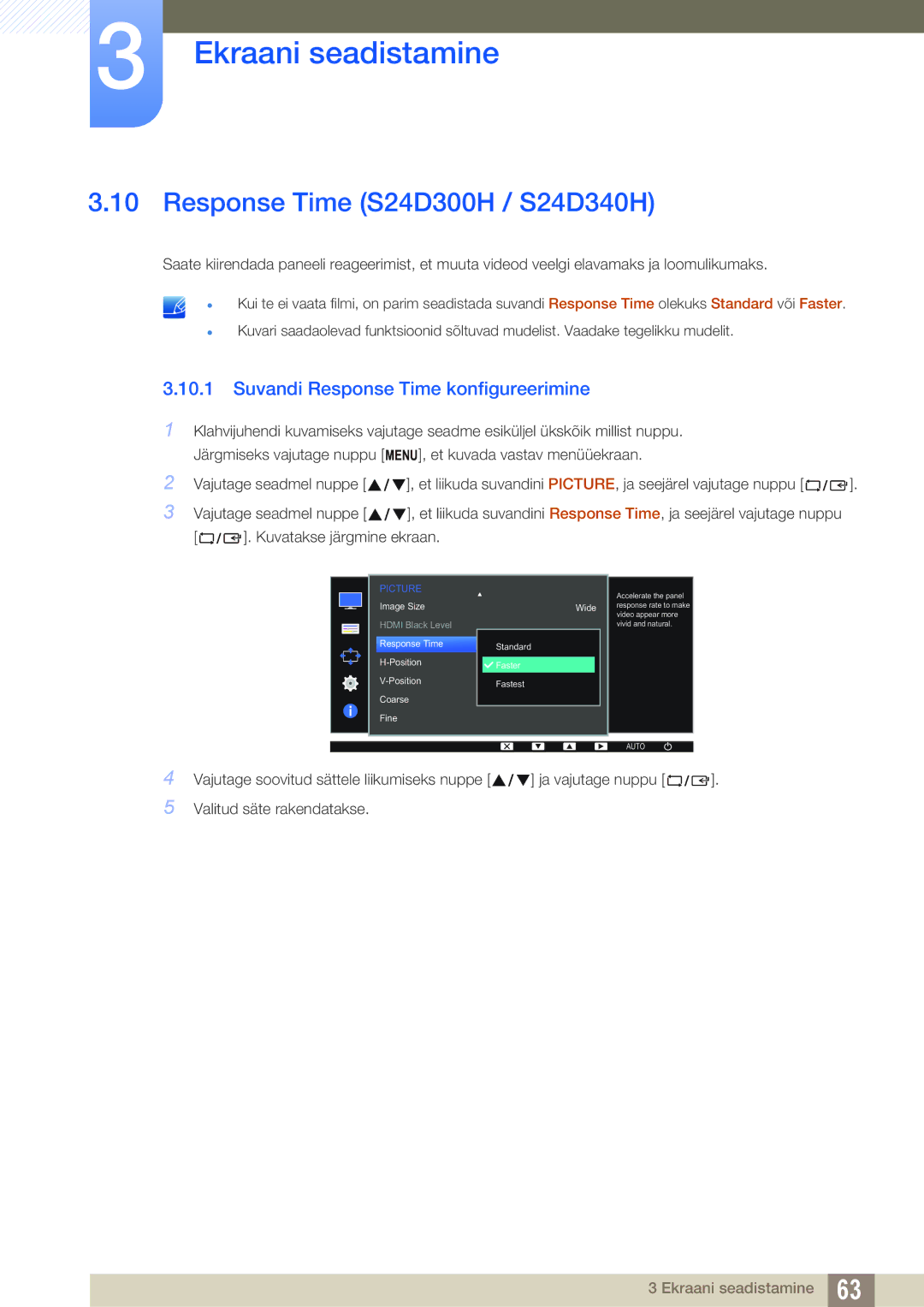 Samsung LS22D300NY/EN, LS24D340HSX/EN manual Response Time S24D300H / S24D340H, Suvandi Response Time konfigureerimine 