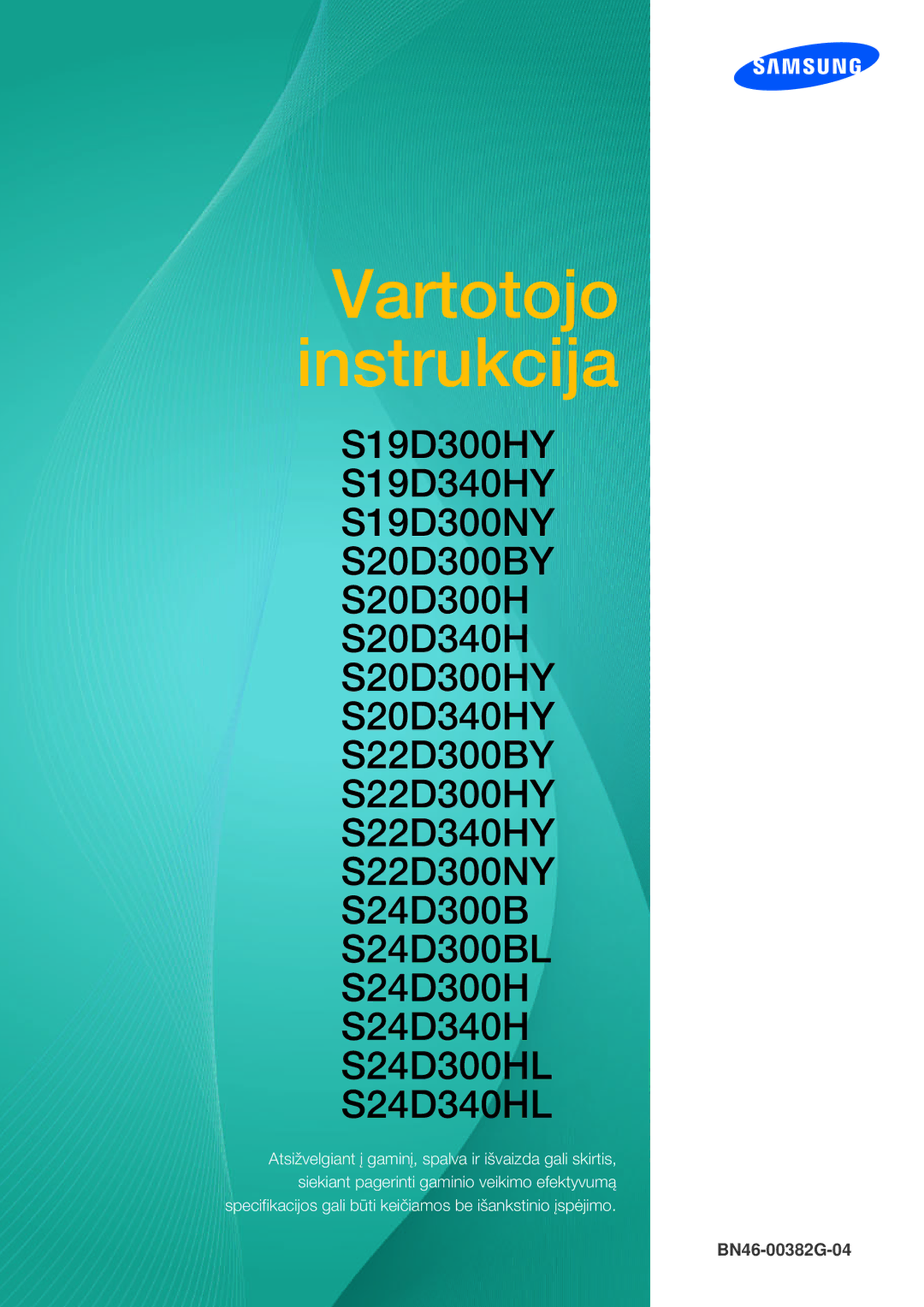 Samsung LS24D300HS/EN, LS24D340HSX/EN, LS22D300HY/EN, LS22D300NY/EN, LS19D300NY/EN manual Vartotojo instrukcija 