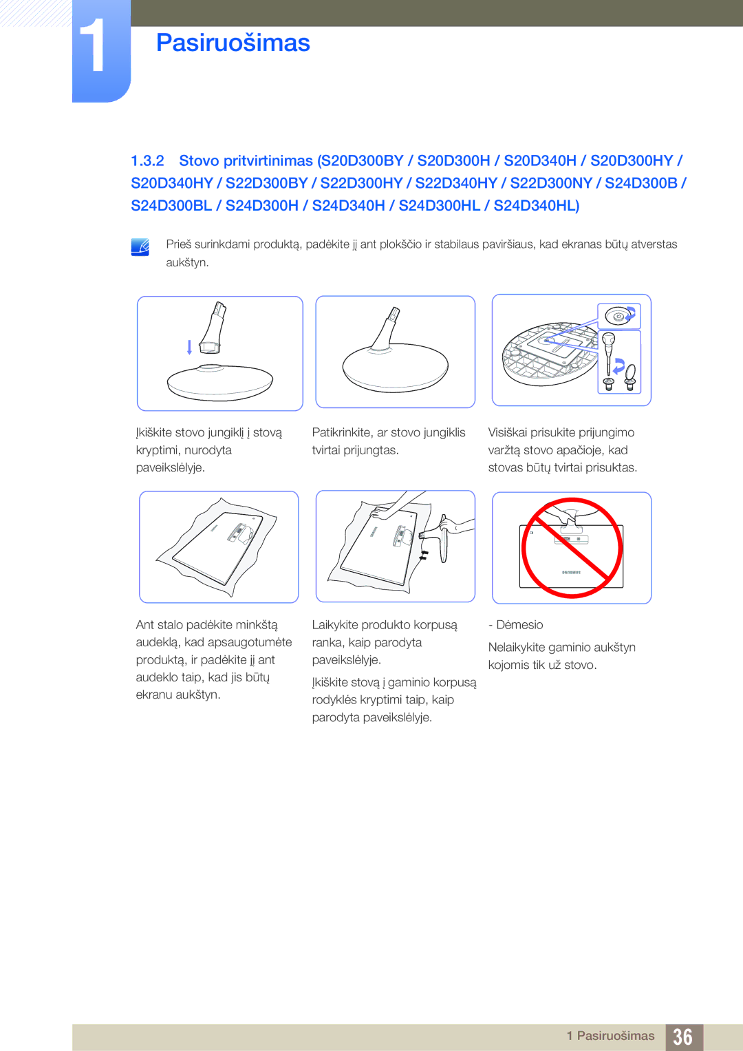 Samsung LS24D300HS/EN, LS24D340HSX/EN, LS22D300HY/EN, LS22D300NY/EN, LS19D300NY/EN manual Pasiruošimas 