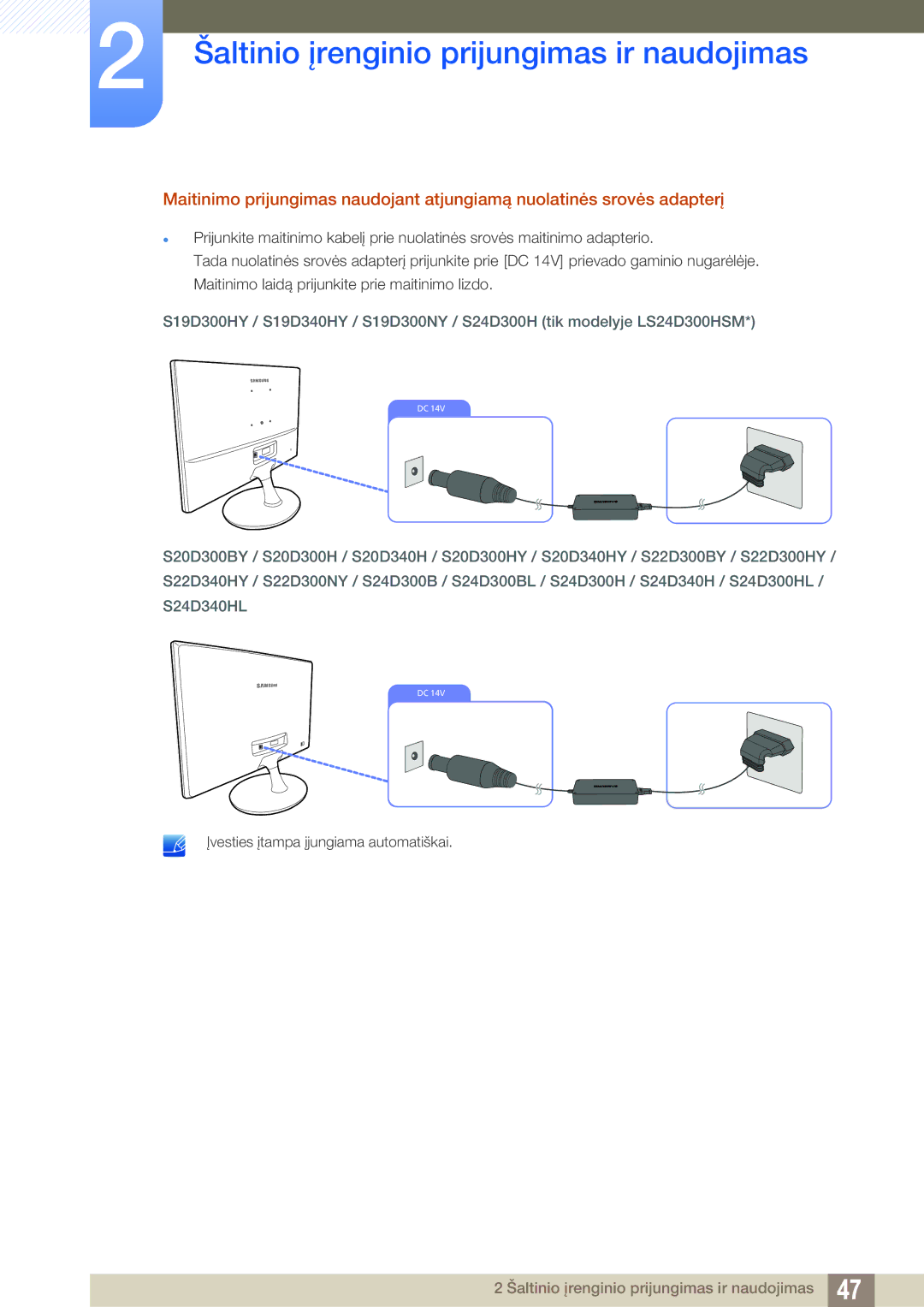 Samsung LS22D300HY/EN, LS24D340HSX/EN, LS24D300HS/EN, LS22D300NY/EN manual Šaltinio įrenginio prijungimas ir naudojimas 