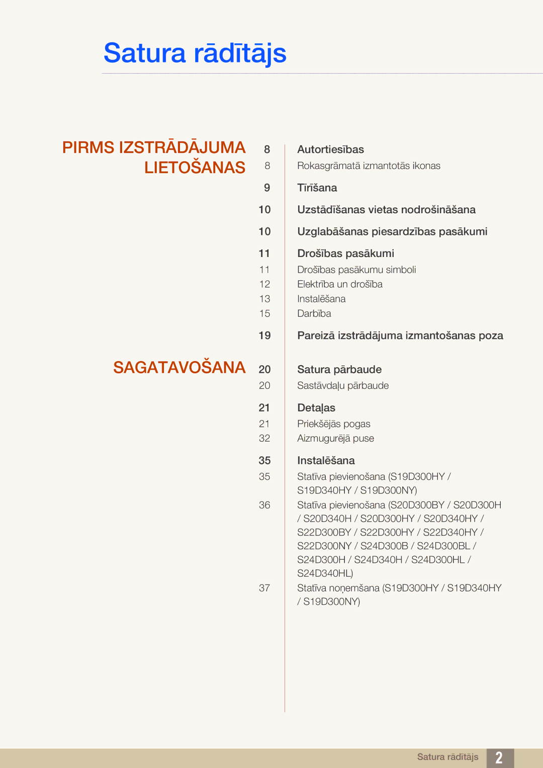 Samsung LS22D300HY/EN, LS24D340HSX/EN, LS24D300HS/EN, LS22D300NY/EN, LS19D300NY/EN manual Satura rādītājs 