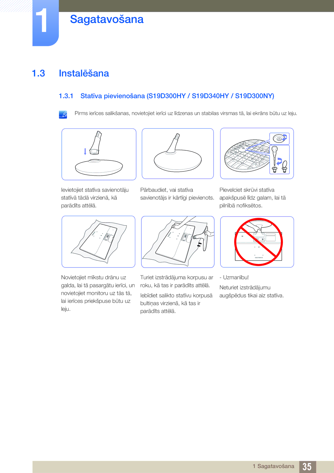 Samsung LS24D340HSX/EN, LS24D300HS/EN, LS22D300HY/EN Instalēšana, Statīva pievienošana S19D300HY / S19D340HY / S19D300NY 