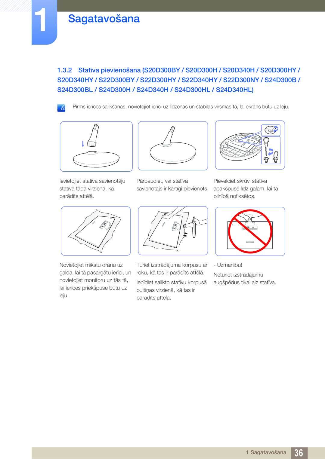 Samsung LS24D300HS/EN, LS24D340HSX/EN, LS22D300HY/EN, LS22D300NY/EN, LS19D300NY/EN manual Sagatavošana 