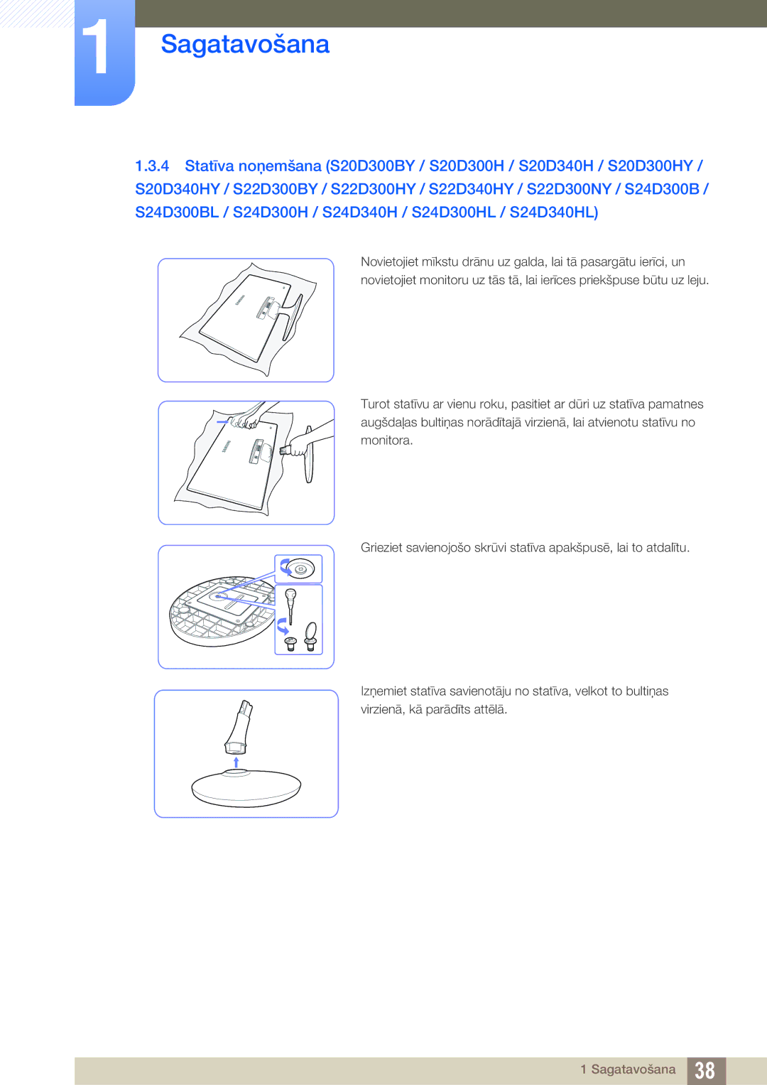 Samsung LS22D300NY/EN, LS24D340HSX/EN, LS24D300HS/EN, LS22D300HY/EN, LS19D300NY/EN manual Sagatavošana 