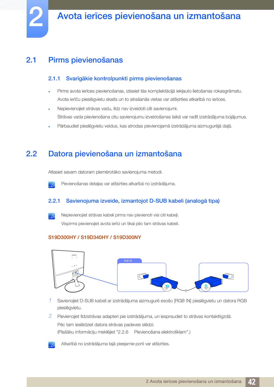 Samsung LS22D300HY/EN Avota ierīces pievienošana un izmantošana, Pirms pievienošanas, Datora pievienošana un izmantošana 