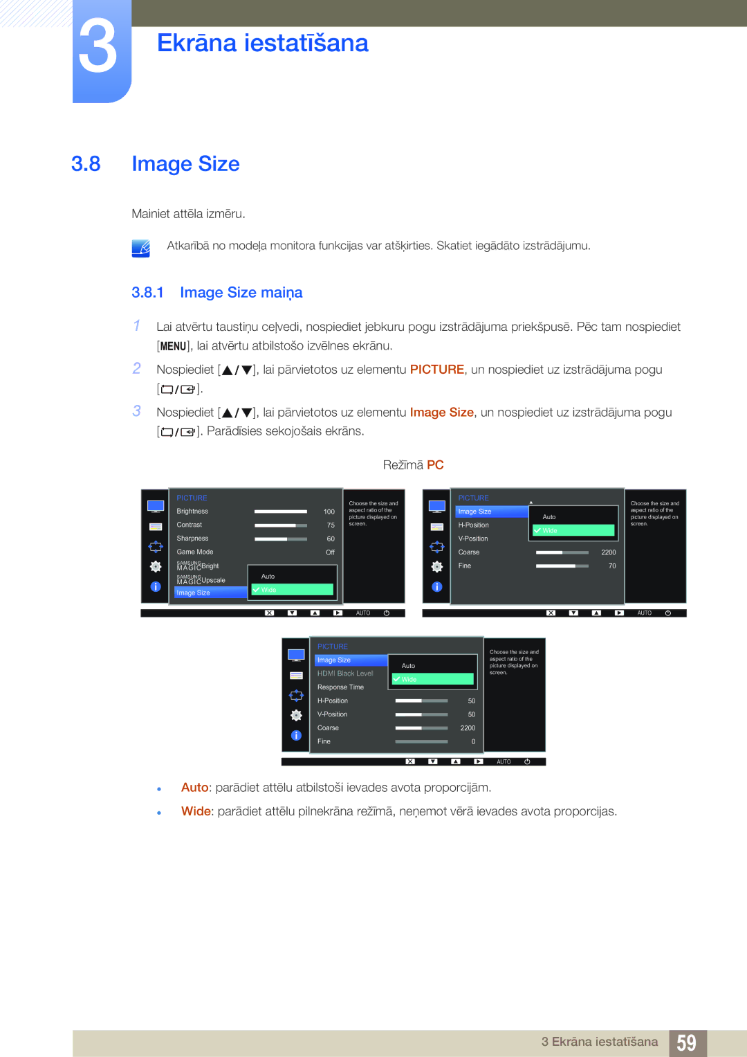 Samsung LS19D300NY/EN, LS24D340HSX/EN, LS24D300HS/EN, LS22D300HY/EN, LS22D300NY/EN manual Image Size maiņa 