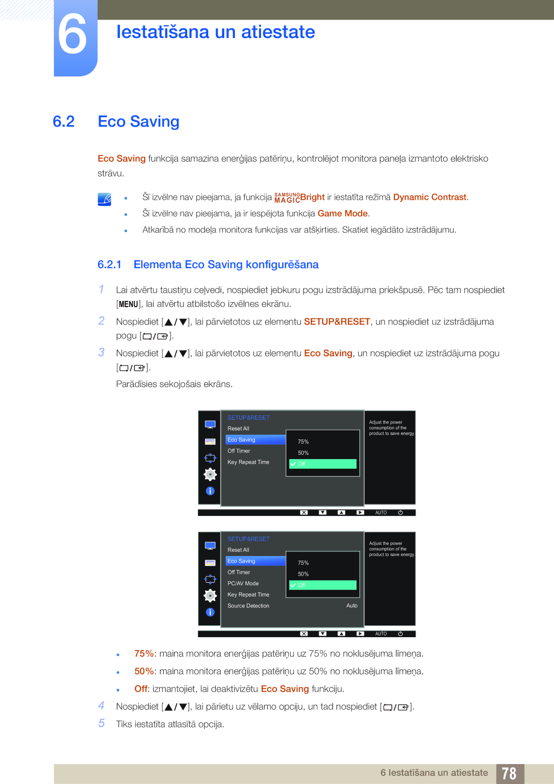 Samsung LS22D300NY/EN, LS24D340HSX/EN, LS24D300HS/EN, LS22D300HY/EN, LS19D300NY/EN manual Elementa Eco Saving konfigurēšana 