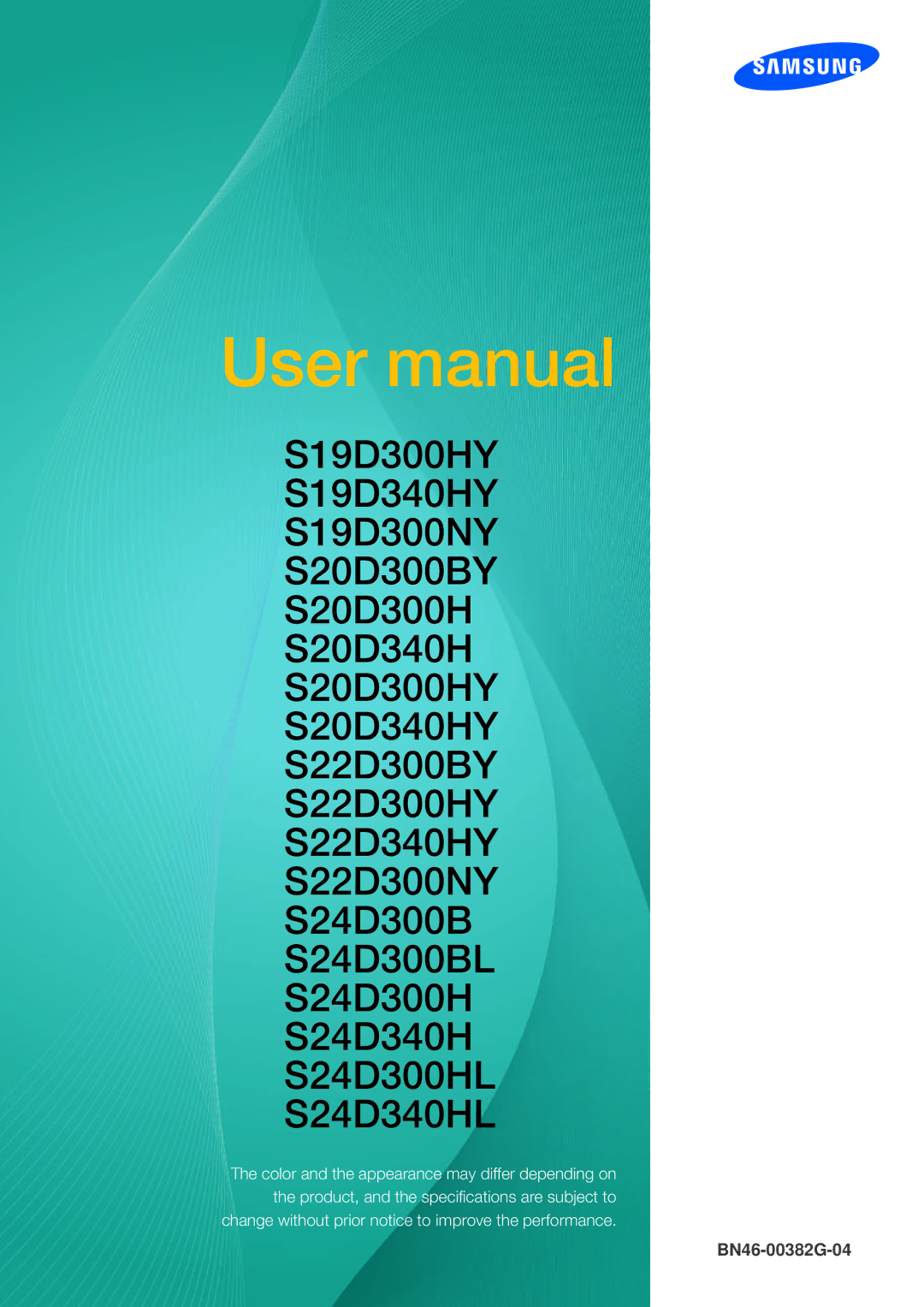 Samsung LS24D300HS/EN, LS24D340HSX/EN, LS24D300HL/EN, LS22D300HY/EN, LS22D300NY/EN, LS19D300NY/EN manual BN46-00382G-04 