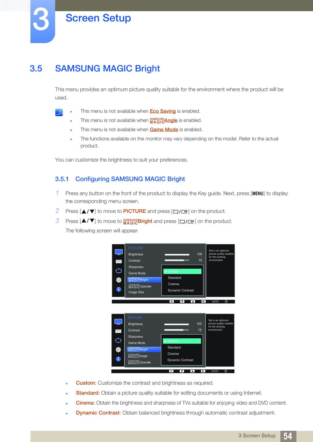 Samsung LS19D300NY/EN, LS24D340HSX/EN, LS24D300HS/EN, LS24D300HL/EN, LS22D300HY/EN manual Configuring Samsung Magic Bright 