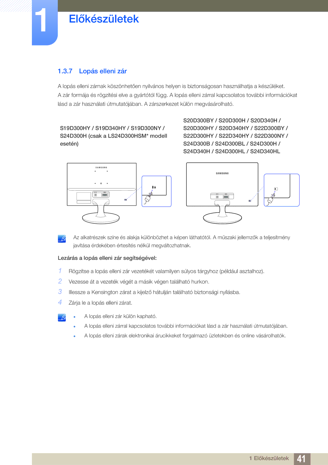 Samsung LS24D300HLR/EN, LS24D340HSX/EN, LS24D300HS/EN, LS24D300HL/EN, LS22D300HY/EN, LS22D300NY/EN manual 7 Lopás elleni zár 