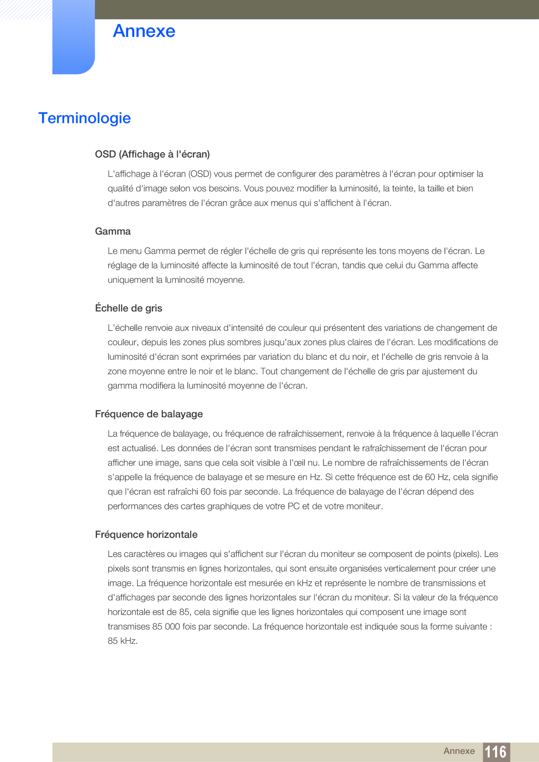 Samsung LS24D300HL/EN, LS24D340HSX/EN, LS24D300HS/EN, LS22D300HY/EN, LS22D300NY/EN manual Terminologie, OSD Affichage à lécran 