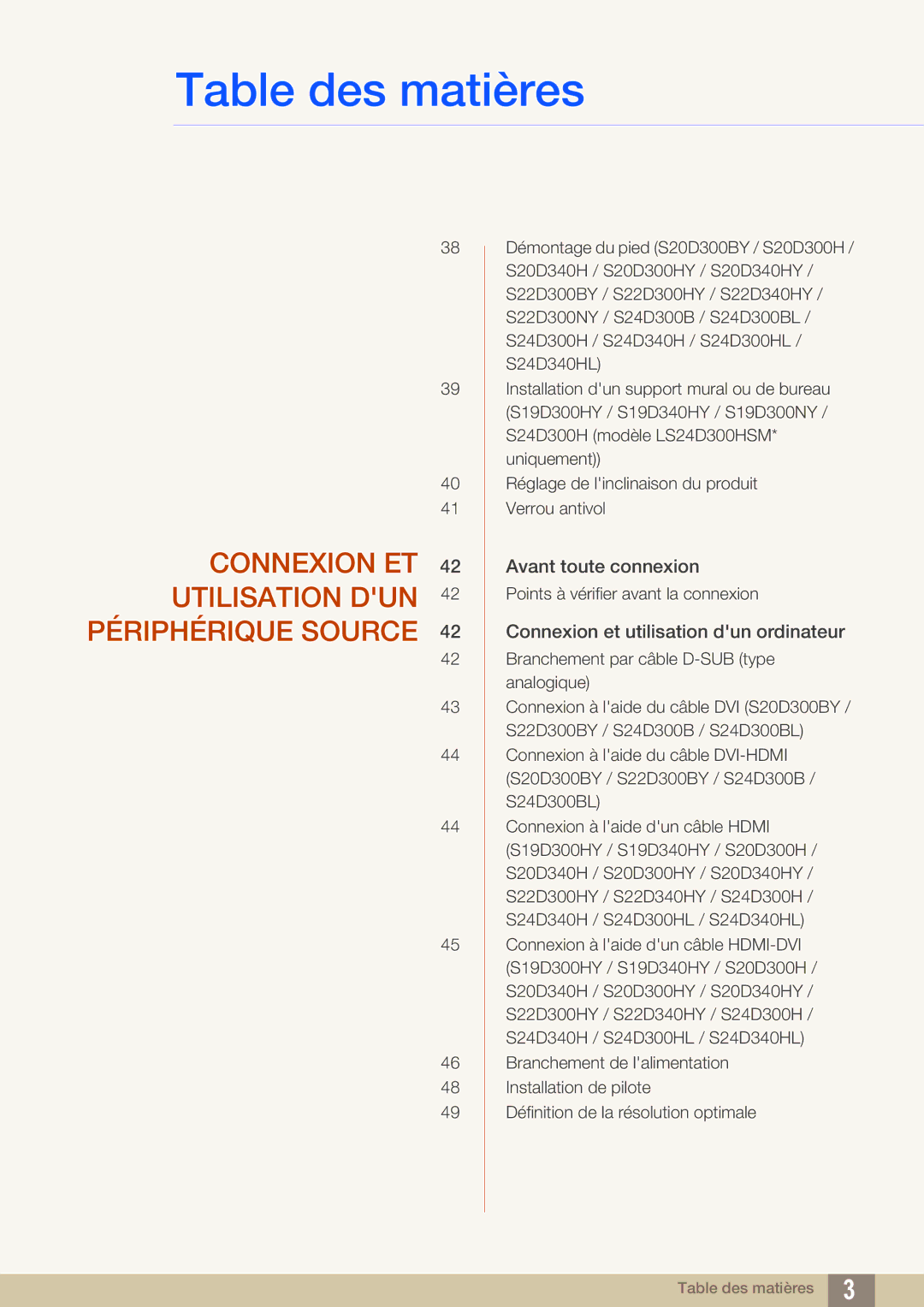 Samsung LS22D300HY/EN, LS24D340HSX/EN, LS24D300HS/EN, LS24D300HL/EN manual Connexion ET Utilisation DUN Périphérique Source 