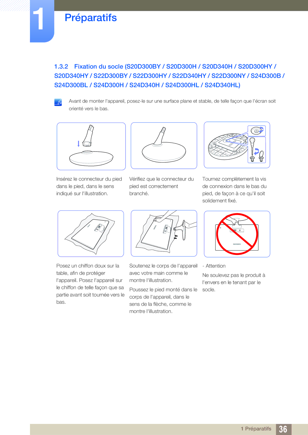 Samsung LS24D340HSX/EN, LS24D300HS/EN, LS24D300HL/EN, LS22D300HY/EN, LS22D300NY/EN, LS19D300NY/EN manual Préparatifs 