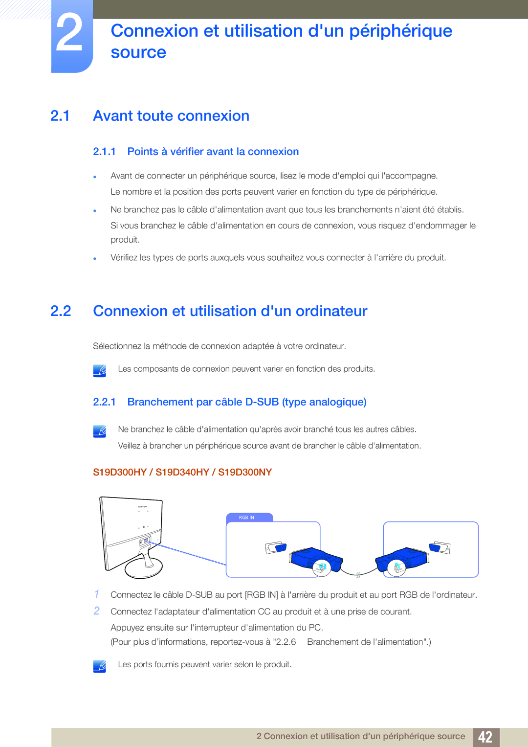 Samsung LS24D340HSX/EN, LS24D300HS/EN, LS24D300HL/EN Connexionsource et utilisation dun périphérique, Avant toute connexion 
