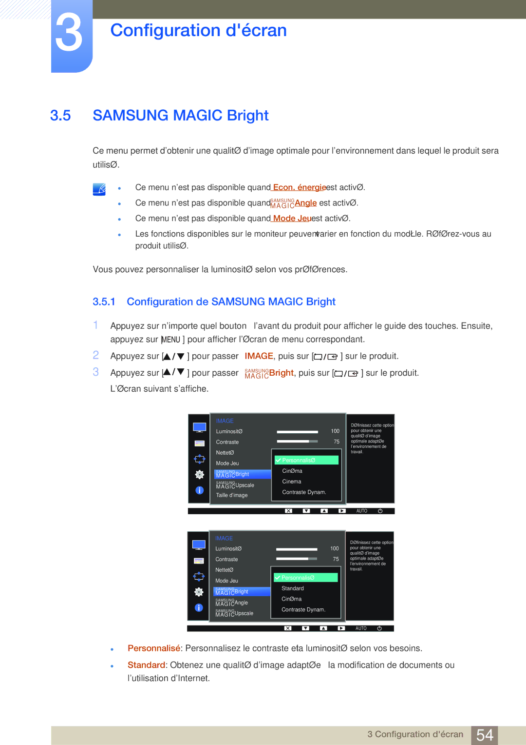 Samsung LS24D340HSX/EN, LS24D300HS/EN, LS24D300HL/EN, LS22D300HY/EN, LS22D300NY/EN Configuration de Samsung Magic Bright 