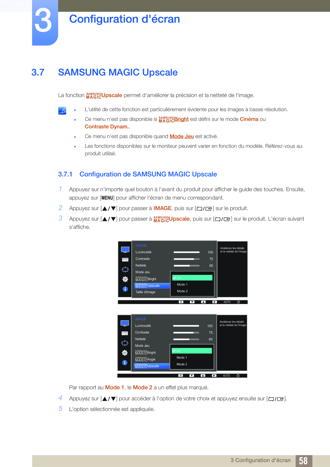 Samsung LS22D300NY/EN, LS24D340HSX/EN, LS24D300HS/EN, LS24D300HL/EN, LS22D300HY/EN Configuration de Samsung Magic Upscale 