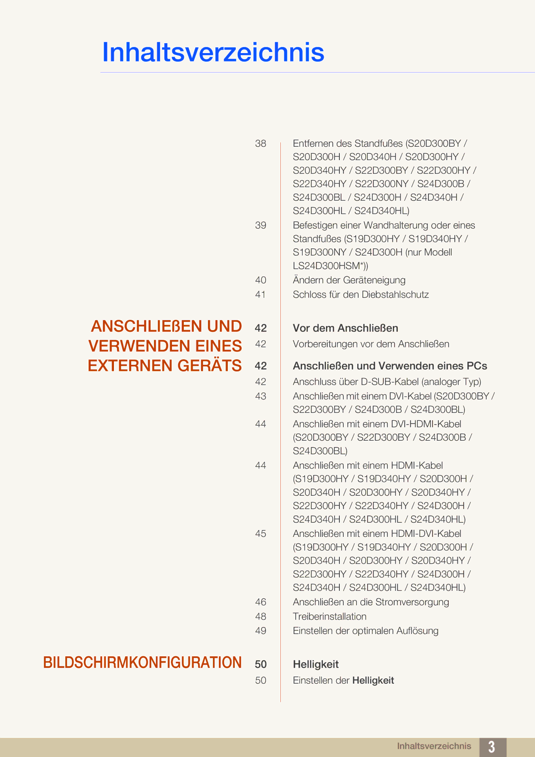 Samsung LS22D300HY/EN, LS24D340HSX/EN, LS24D300HS/EN, LS24D300HL/EN, LS22D300NY/EN, LS19D300NY/EN manual Bildschirmkonfiguration 