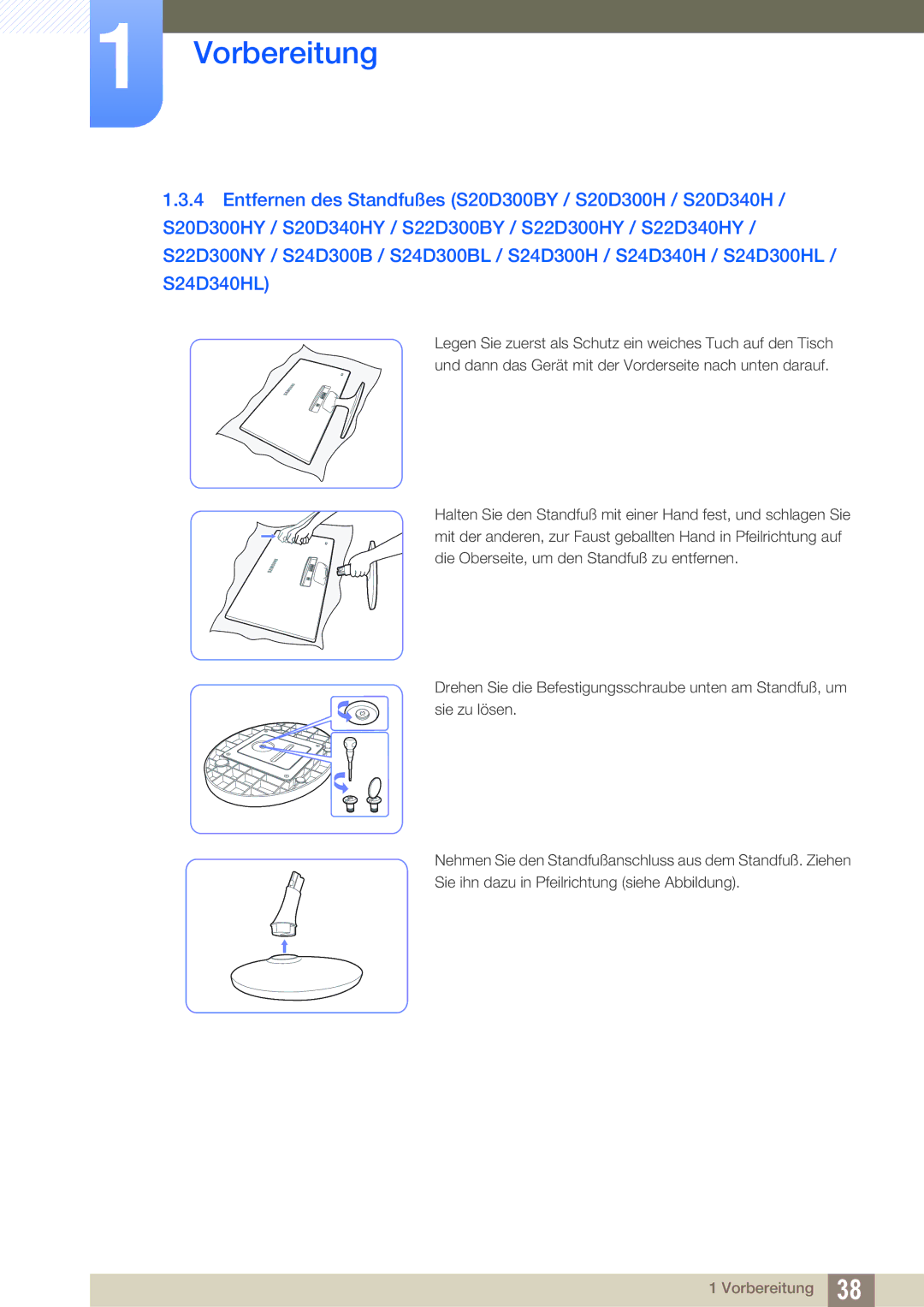 Samsung LS24D300HL/EN, LS24D340HSX/EN, LS24D300HS/EN, LS22D300HY/EN, LS22D300NY/EN, LS19D300NY/EN manual Vorbereitung 