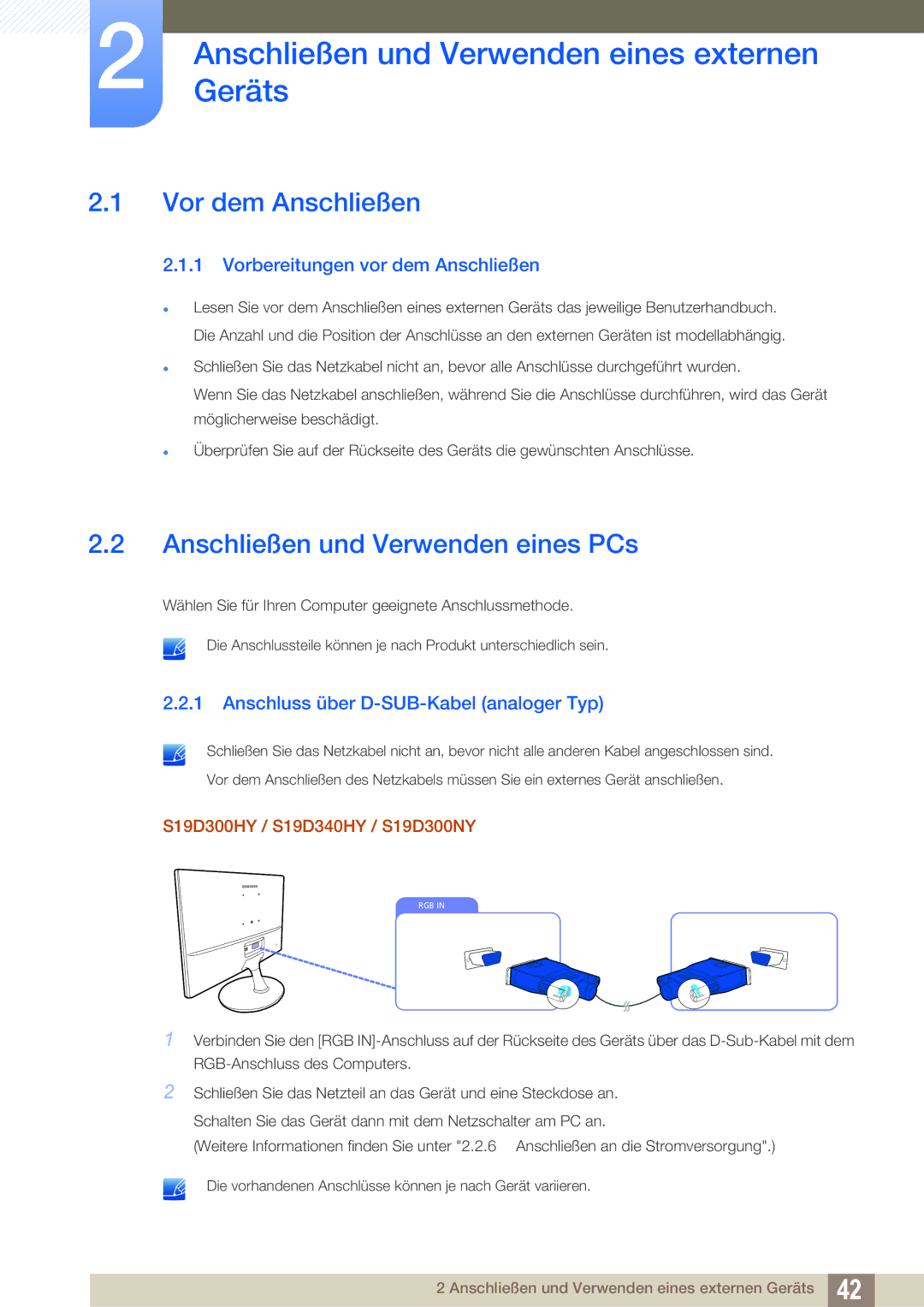 Samsung LS24D340HSX/EN, LS24D300HS/EN, LS24D300HL/EN AnschließenGeräts und Verwenden eines externen, Vor dem Anschließen 