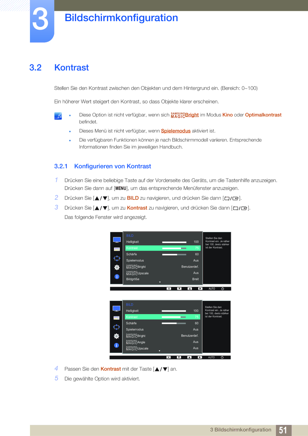 Samsung LS22D300HY/EN, LS24D340HSX/EN, LS24D300HS/EN, LS24D300HL/EN, LS22D300NY/EN manual Konfigurieren von Kontrast 