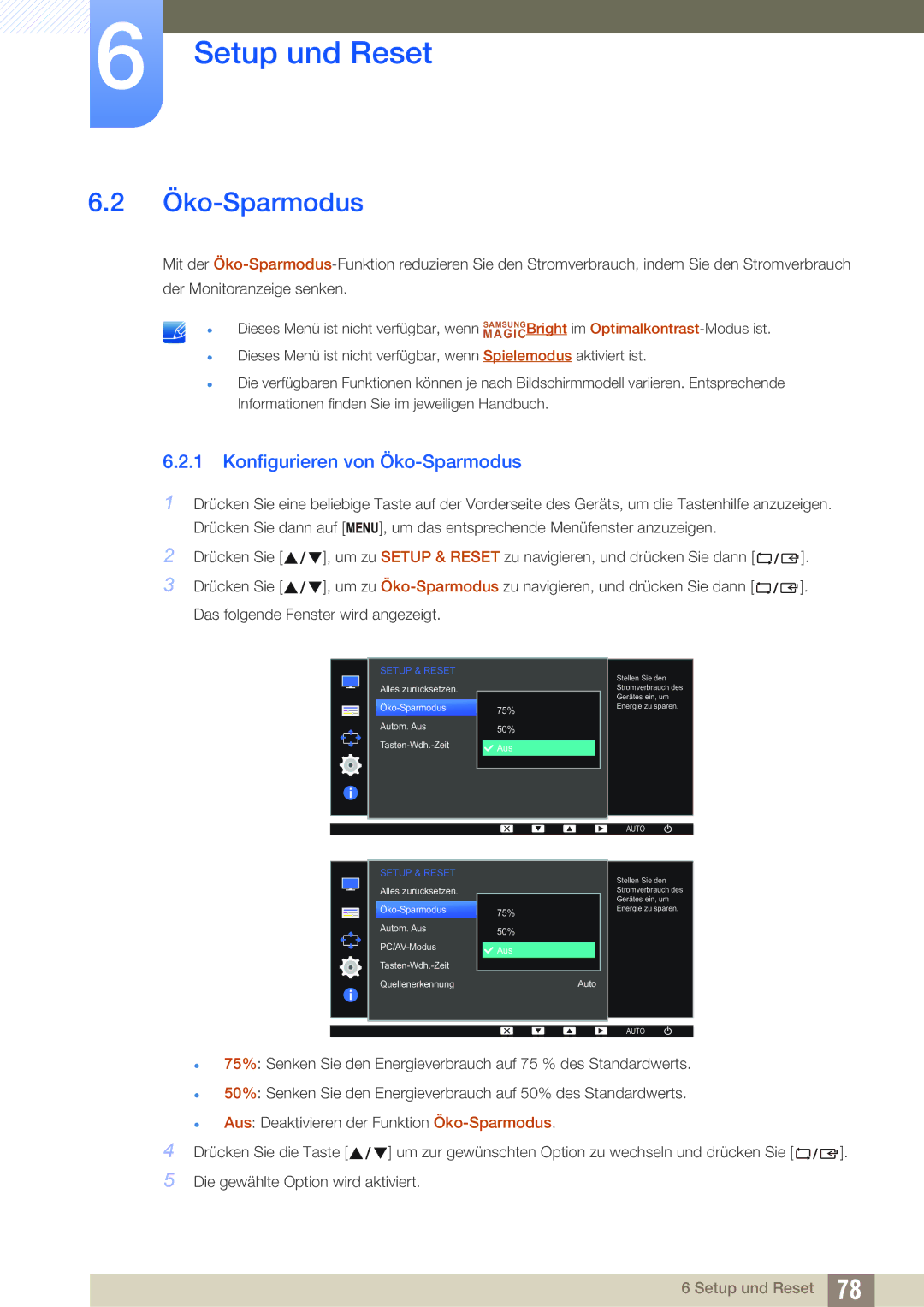 Samsung LS24D340HSX/EN, LS24D300HS/EN, LS24D300HL/EN, LS22D300HY/EN, LS22D300NY/EN manual Konfigurieren von Öko-Sparmodus 