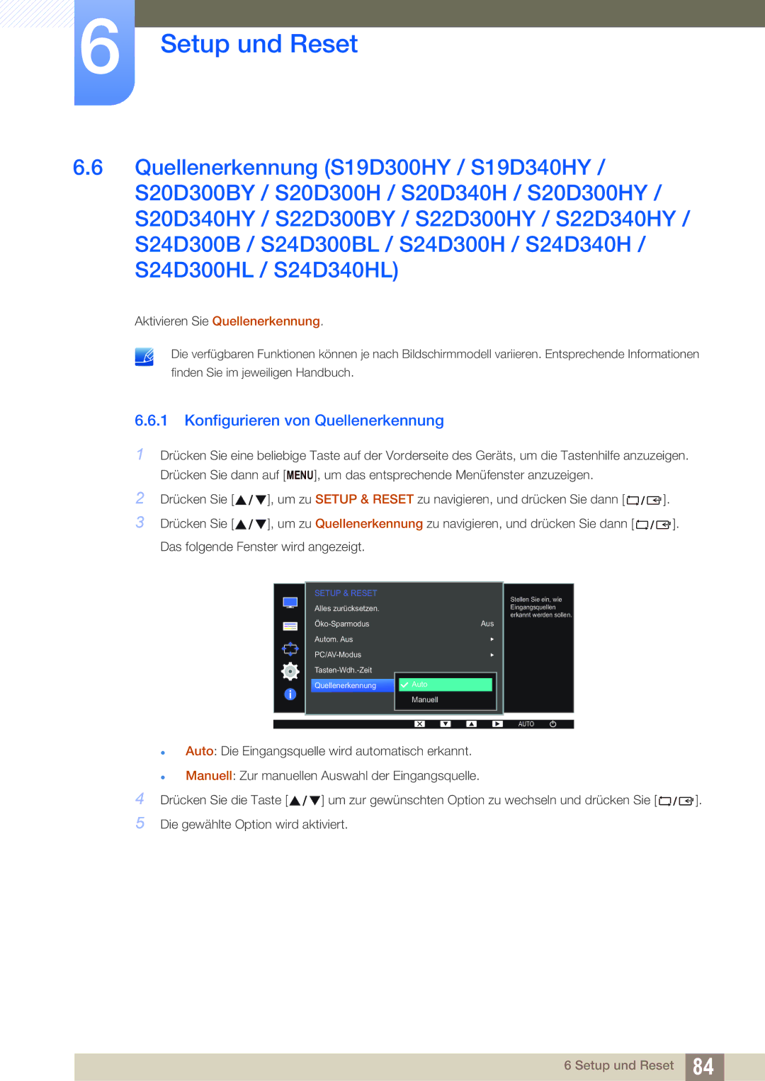 Samsung LS24D340HSX/EN, LS24D300HS/EN, LS24D300HL/EN, LS22D300HY/EN, LS22D300NY/EN manual Konfigurieren von Quellenerkennung 