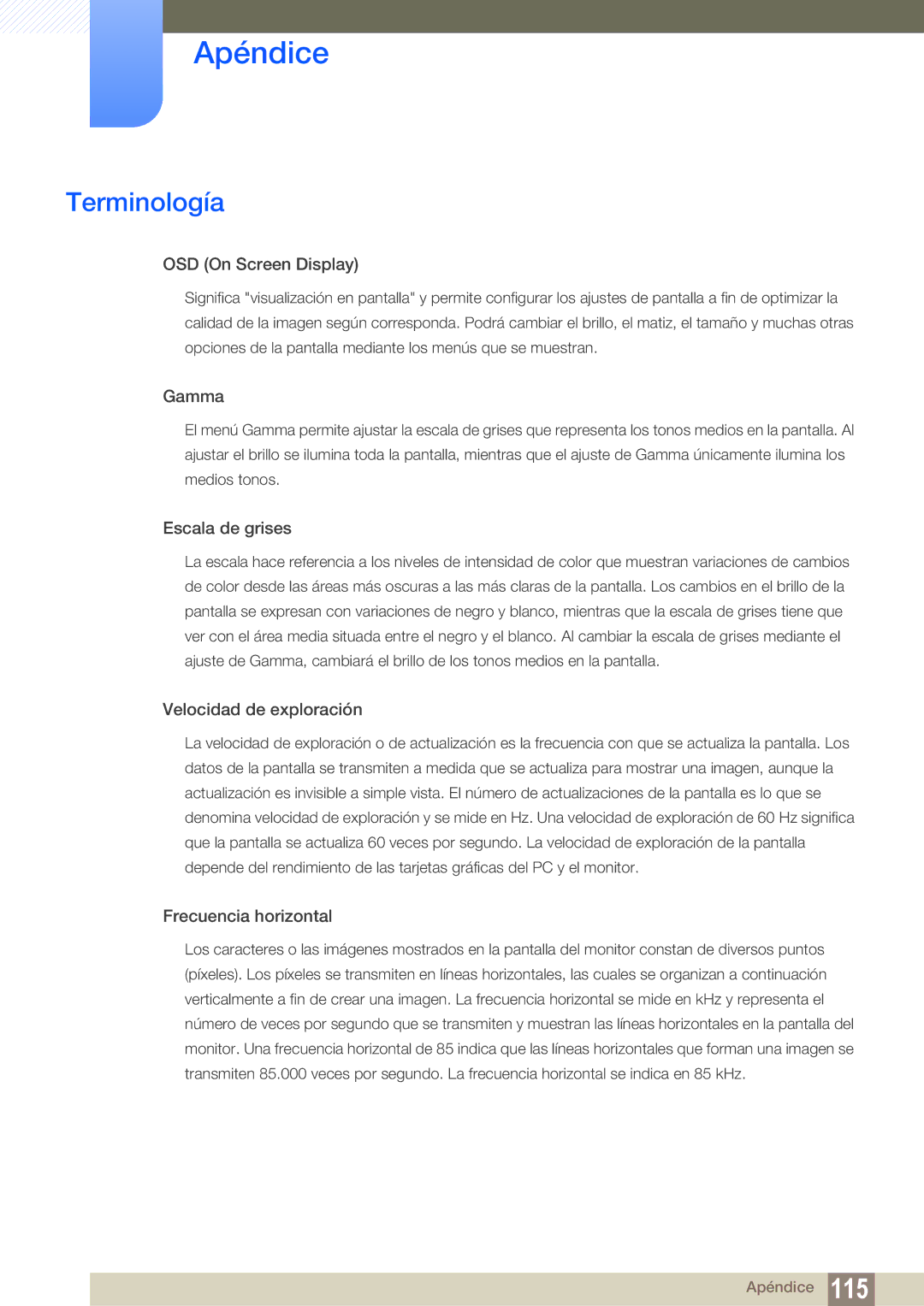 Samsung LS24D300HS/EN, LS24D340HSX/EN, LS24D300HL/EN, LS22D300HY/EN, LS22D300NY/EN manual Terminología, OSD On Screen Display 