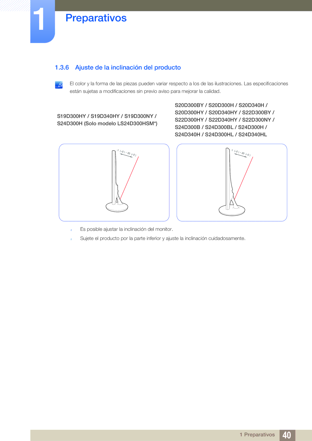 Samsung LS22D300NY/EN, LS24D340HSX/EN, LS24D300HS/EN, LS24D300HL/EN, LS22D300HY/EN manual Ajuste de la inclinación del producto 