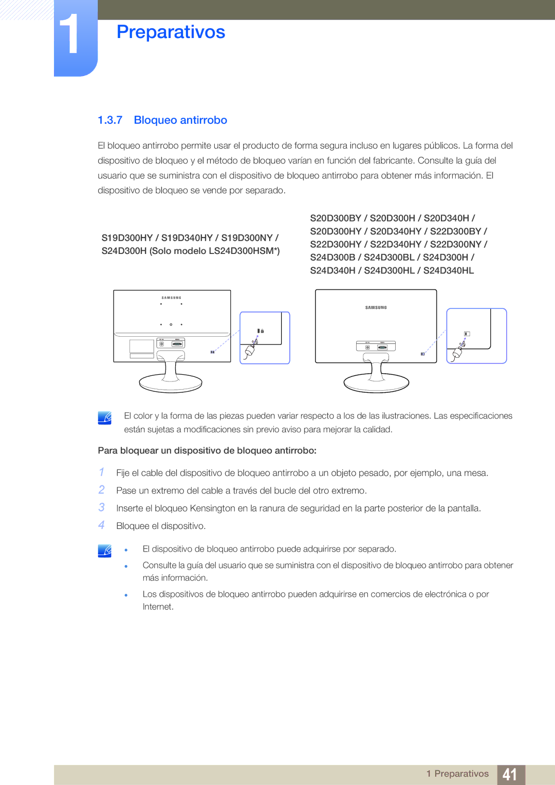 Samsung LS19D300NY/EN, LS24D340HSX/EN, LS24D300HS/EN, LS24D300HL/EN, LS22D300HY/EN, LS22D300NY/EN manual Bloqueo antirrobo 