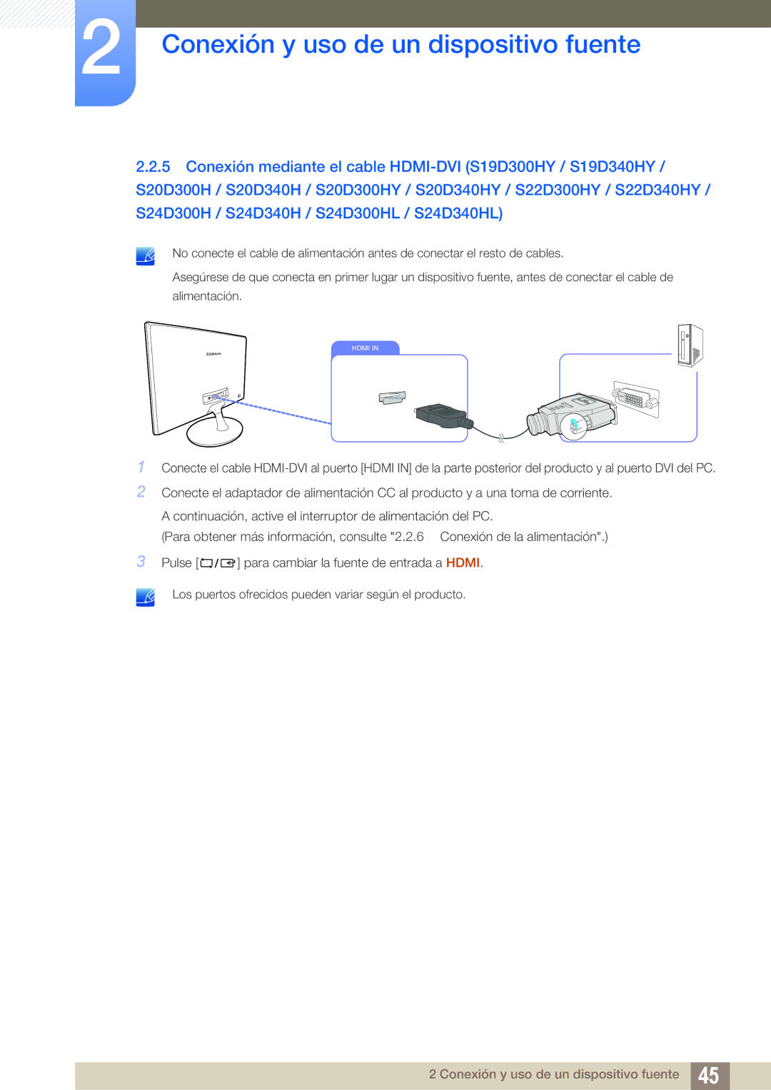 Samsung LS22D300HY/EN, LS24D340HSX/EN, LS24D300HS/EN, LS24D300HL/EN, LS22D300NY/EN, LS19D300NY/EN manual Hdmi 