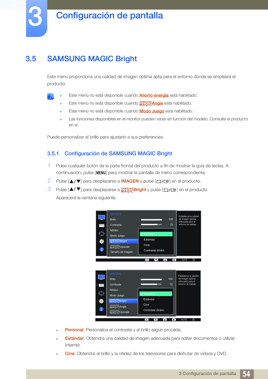 Samsung LS24D340HSX/EN, LS24D300HS/EN, LS24D300HL/EN, LS22D300HY/EN, LS22D300NY/EN Configuración de Samsung Magic Bright 