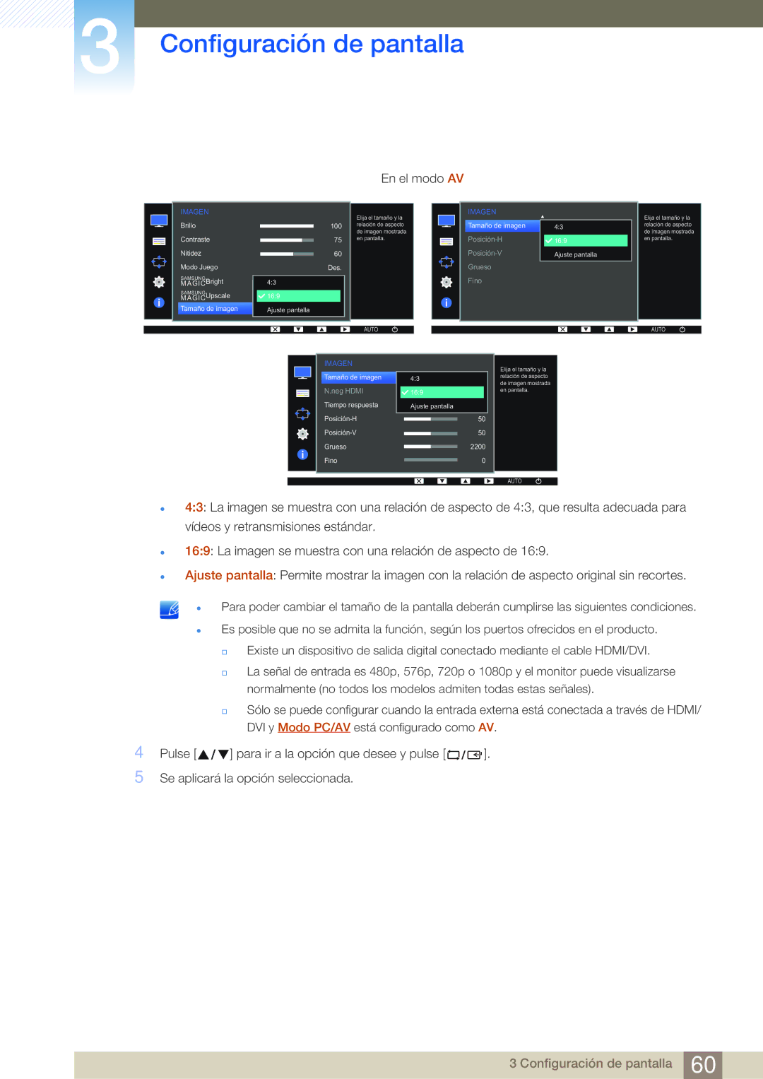 Samsung LS24D340HSX/EN, LS24D300HS/EN, LS24D300HL/EN, LS22D300HY/EN, LS22D300NY/EN, LS19D300NY/EN manual En el modo AV 