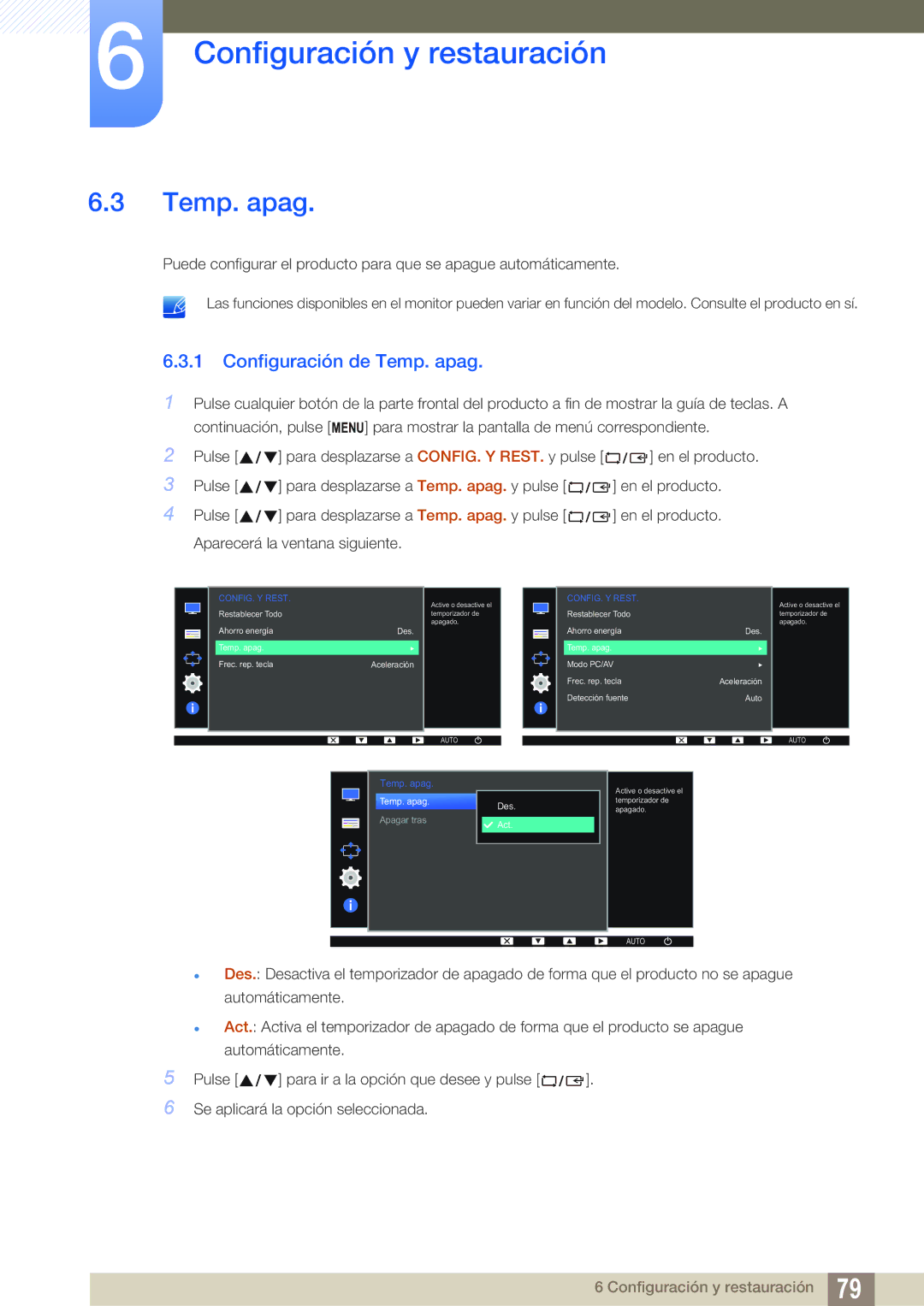 Samsung LS24D300HS/EN, LS24D340HSX/EN, LS24D300HL/EN, LS22D300HY/EN, LS22D300NY/EN manual Configuración de Temp. apag 