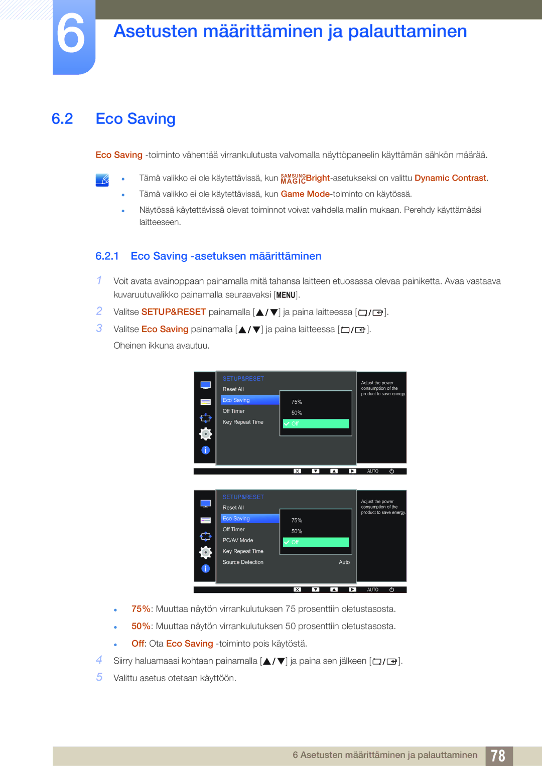 Samsung LS24D340HSX/EN, LS24D300HS/EN, LS24D300HLR/EN manual Eco Saving -asetuksen määrittäminen 