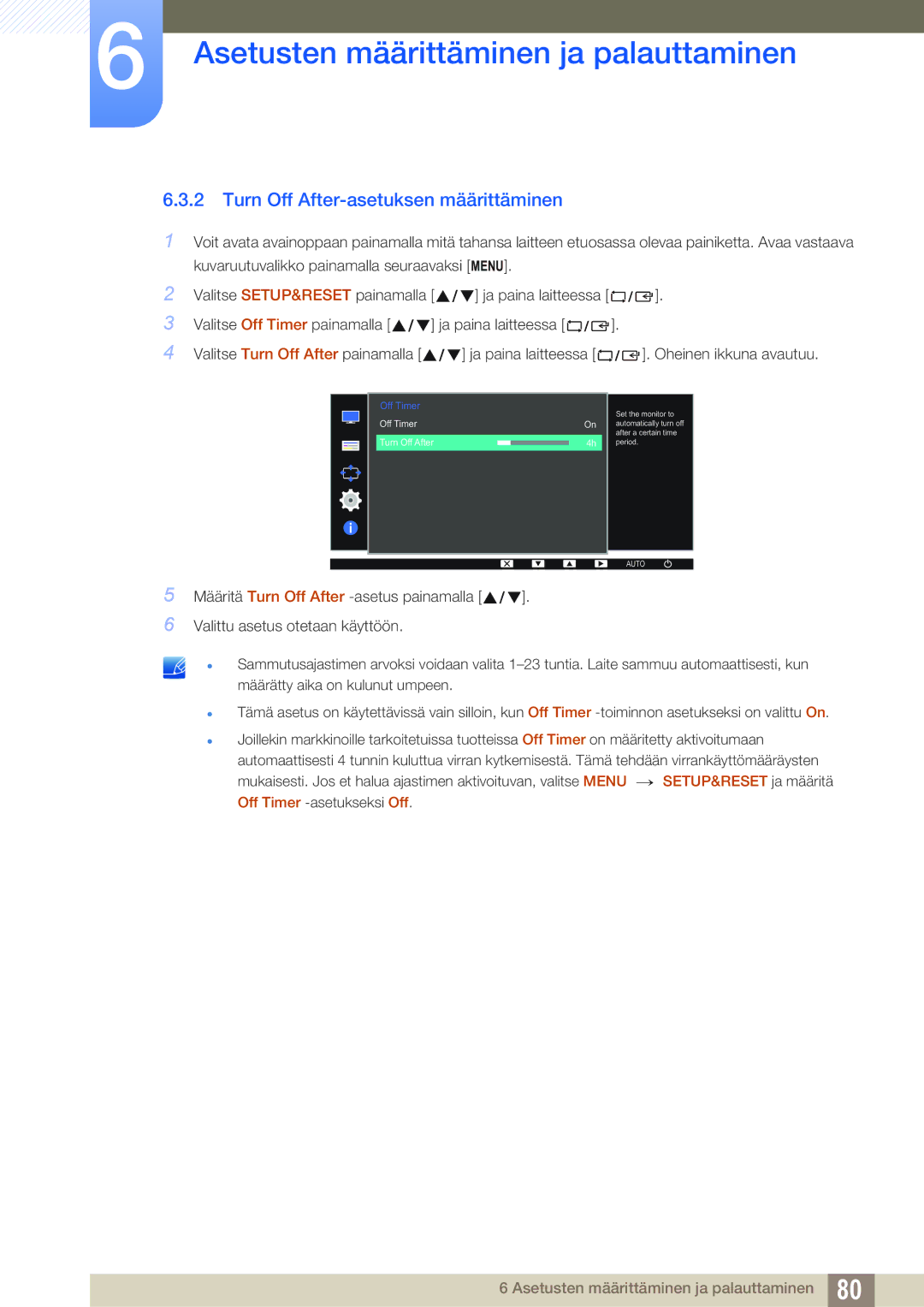 Samsung LS24D300HLR/EN, LS24D340HSX/EN, LS24D300HS/EN manual Turn Off After-asetuksen määrittäminen 