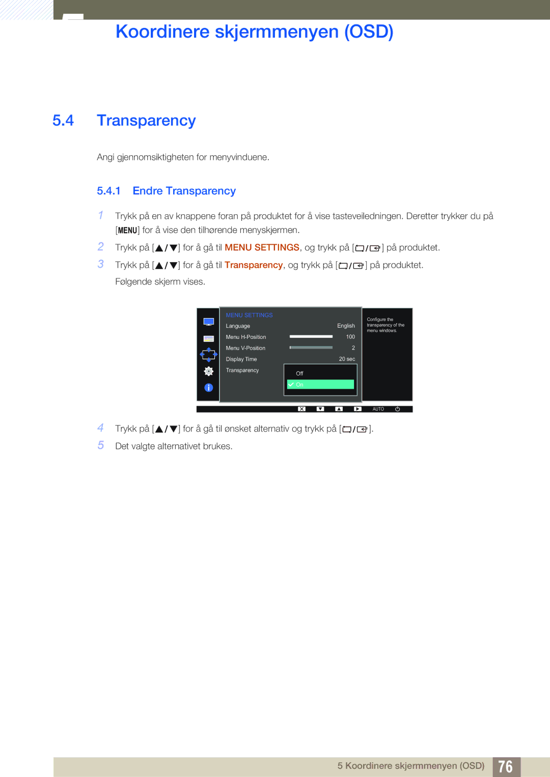 Samsung LS24D300HS/EN, LS24D340HSX/EN, LS24D300HLR/EN manual Endre Transparency 