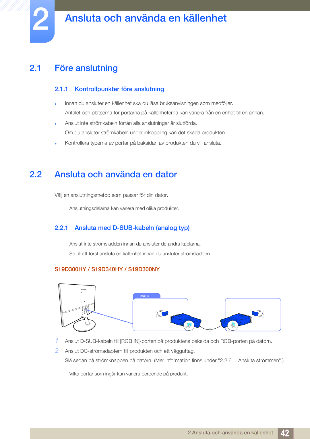 Samsung LS24D340HSX/EN, LS24D300HS/EN manual Ansluta och använda en källenhet, Före anslutning, Ansluta och använda en dator 