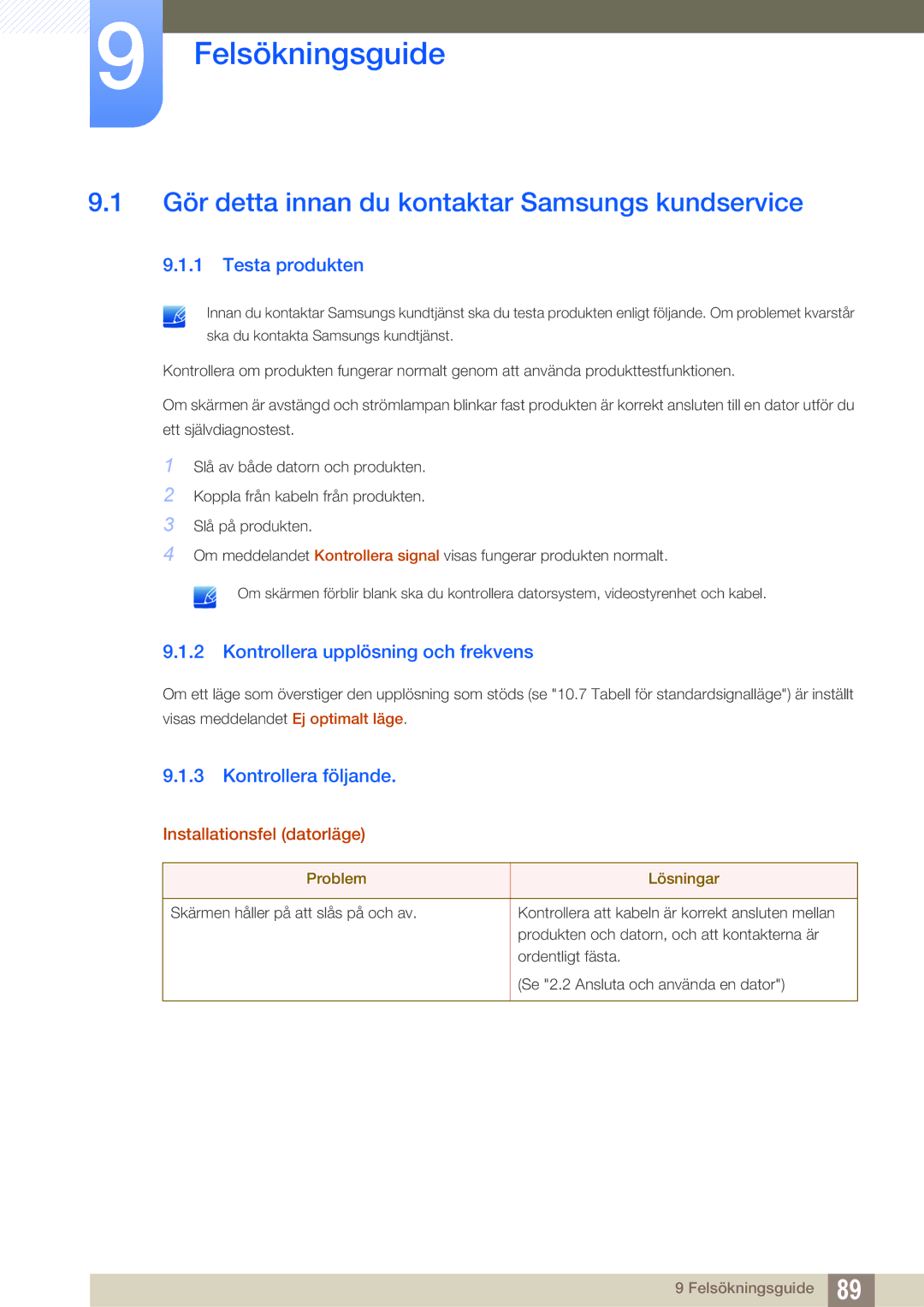 Samsung LS24D300HLR/EN, LS24D300HS/EN Felsökningsguide, Gör detta innan du kontaktar Samsungs kundservice, Testa produkten 