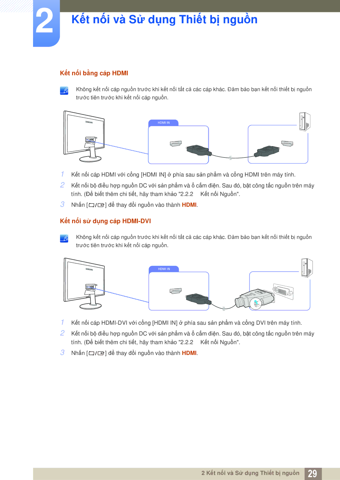 Samsung LS22D360HS/XV, LS24D360HL/XV, LS27D360HS/XV manual Kết nối bằng cáp Hdmi, Kết nối sử dụng cáp HDMI-DVI 