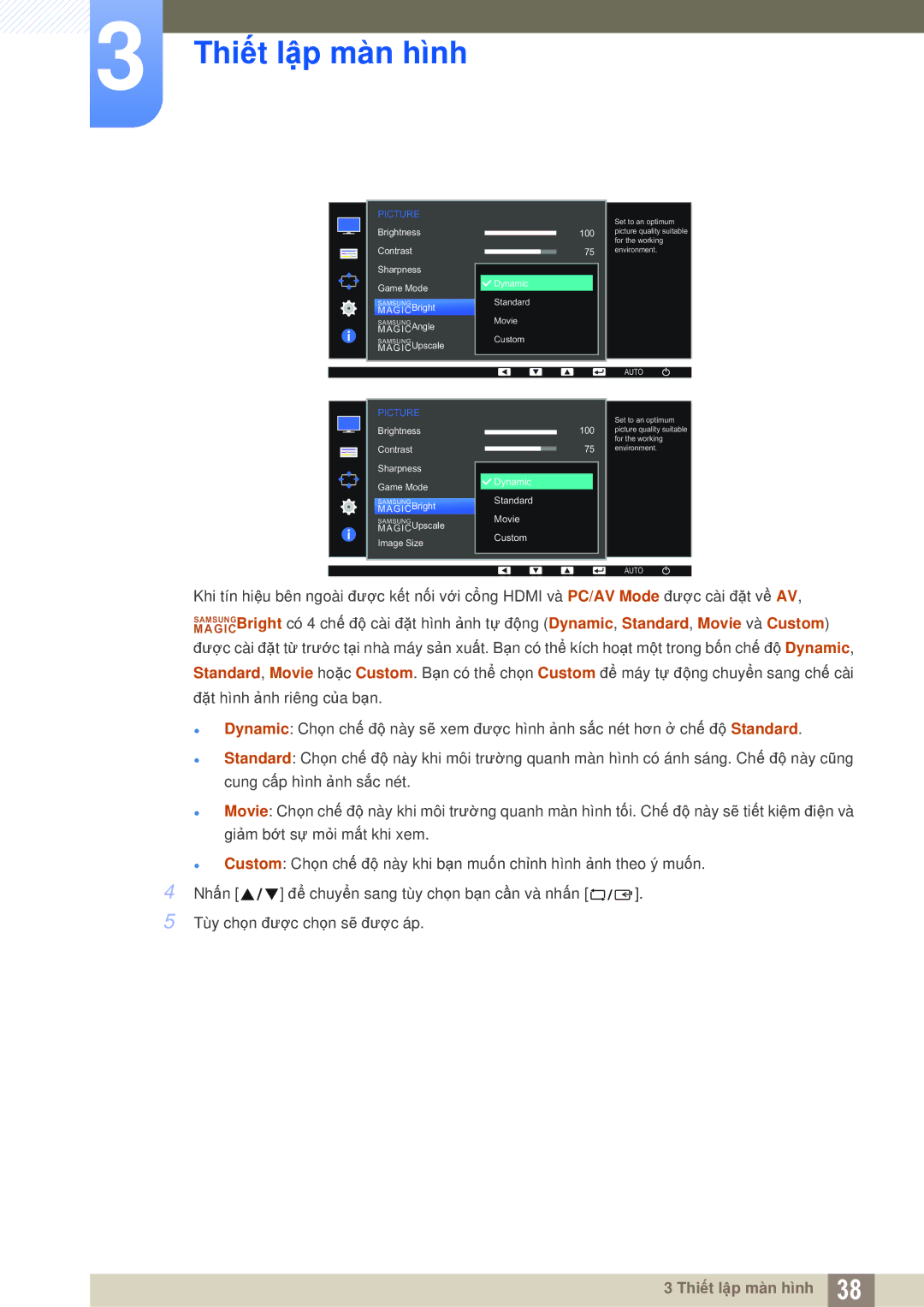 Samsung LS22D360HS/XV, LS24D360HL/XV, LS27D360HS/XV manual Dynamic Standard 