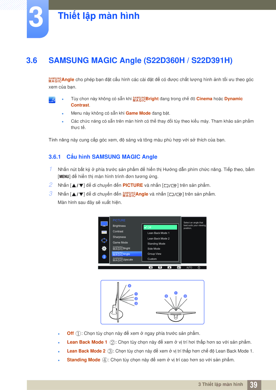 Samsung LS24D360HL/XV, LS27D360HS/XV, LS22D360HS/XV Samsung Magic Angle S22D360H / S22D391H, 1 Cấu hình Samsung Magic Angle 