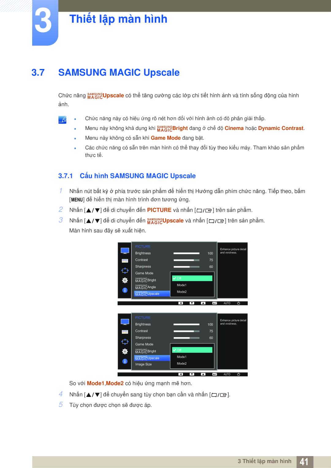 Samsung LS22D360HS/XV, LS24D360HL/XV, LS27D360HS/XV manual 1 Cấu hình Samsung Magic Upscale 