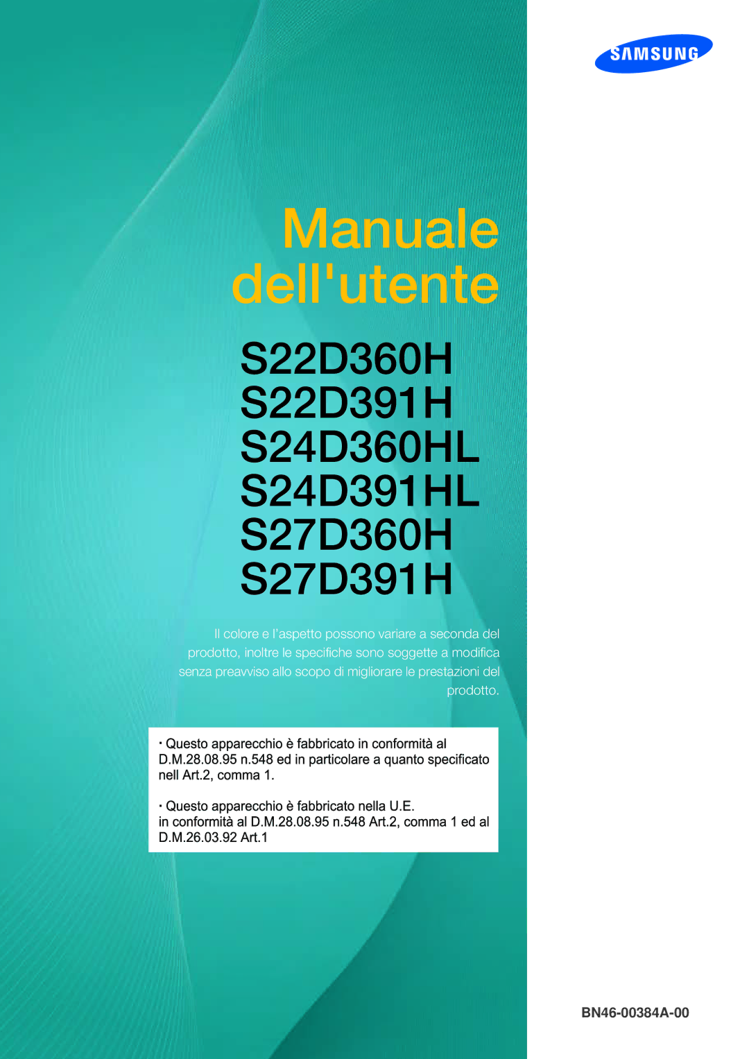 Samsung LS24D391HL/EN manual Manuale dellutente 