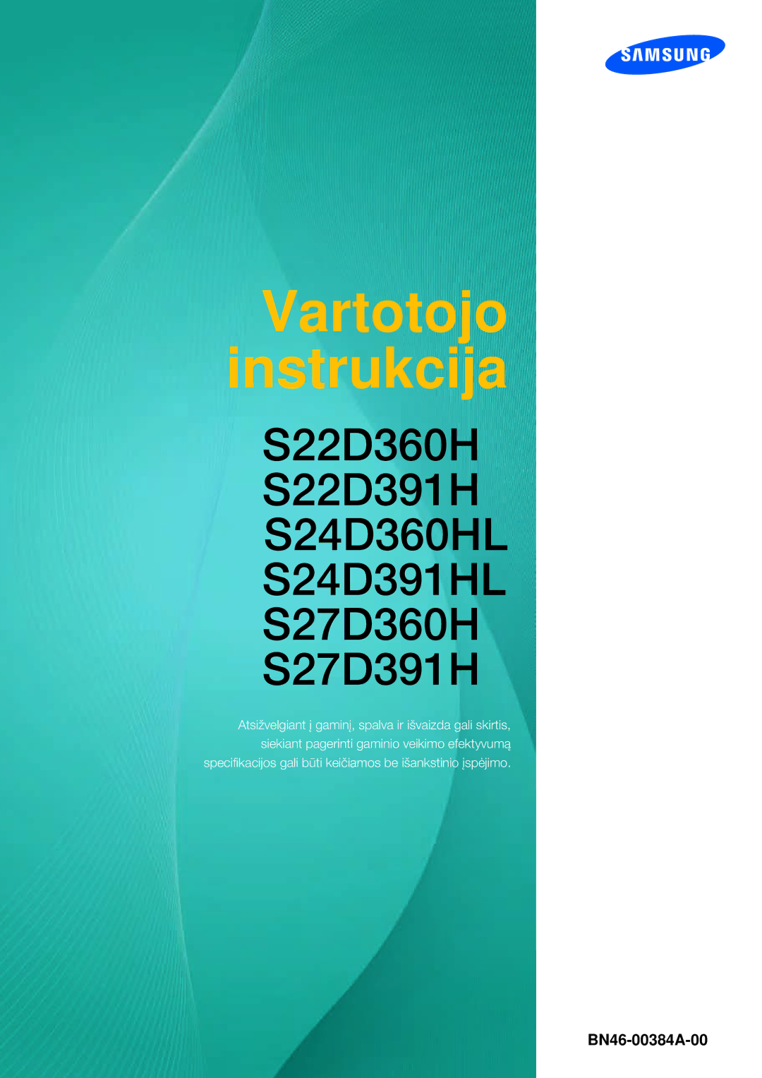 Samsung LS24D391HL/EN manual Vartotojo instrukcija 