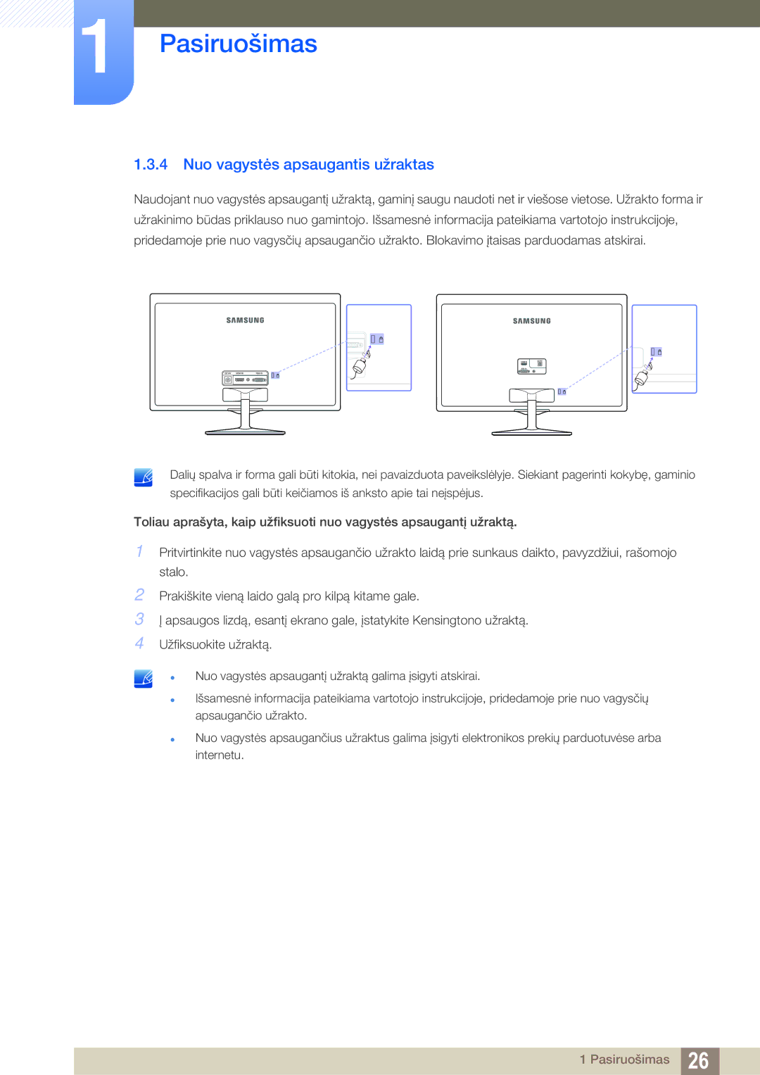 Samsung LS24D391HL/EN manual Nuo vagystės apsaugantis užraktas 