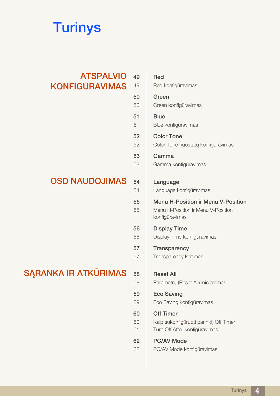 Samsung LS24D391HL/EN manual Atspalvio Konfigūravimas OSD Naudojimas Sąranka IR Atkūrimas 